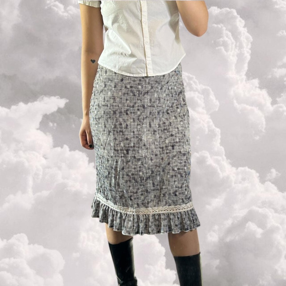 Vintage Silk Black and White Classiques Entier Midi Skirt size M